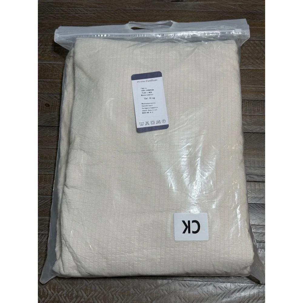 Simple Love Bedding Set Cal King Cream NWT 100% European Flax Linen Textured